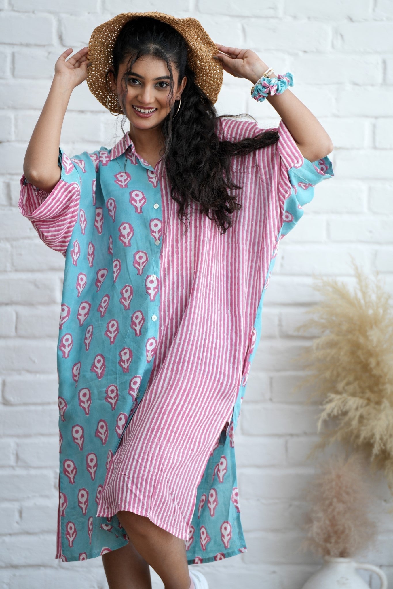Skipper in Pink Hand Block Printed Oversize Shirt - SootiSyahi