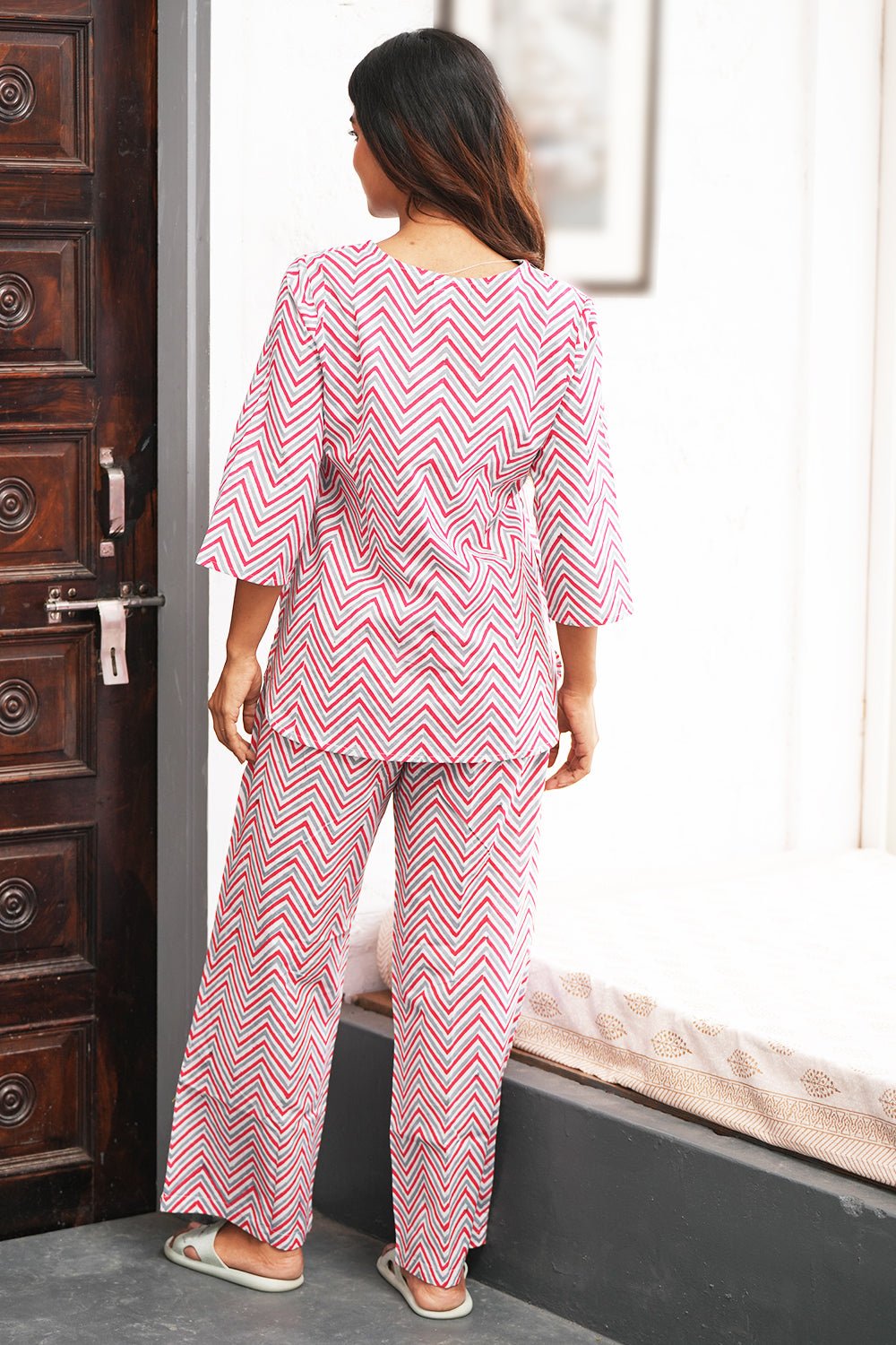 Smoky Rouge Block Printed Night suit - SootiSyahi