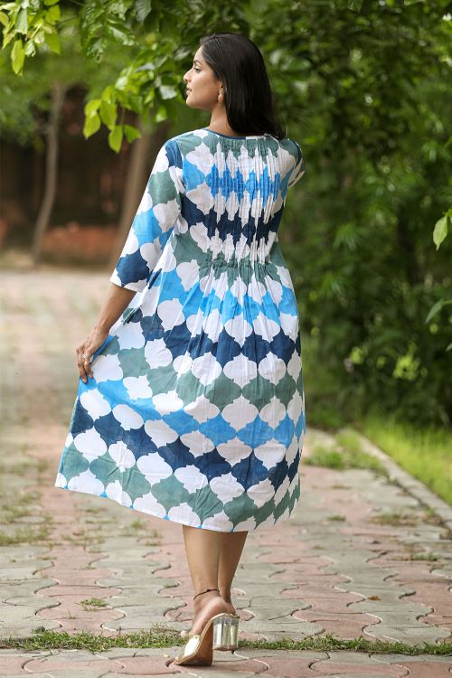 SootiSyahi 'A Cotton Azure' Block Printed Dress - SootiSyahi