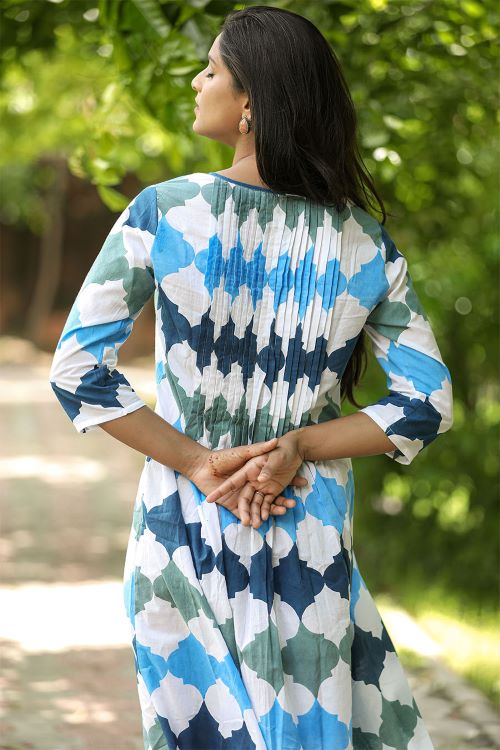 SootiSyahi 'A Cotton Azure' Block Printed Dress - SootiSyahi