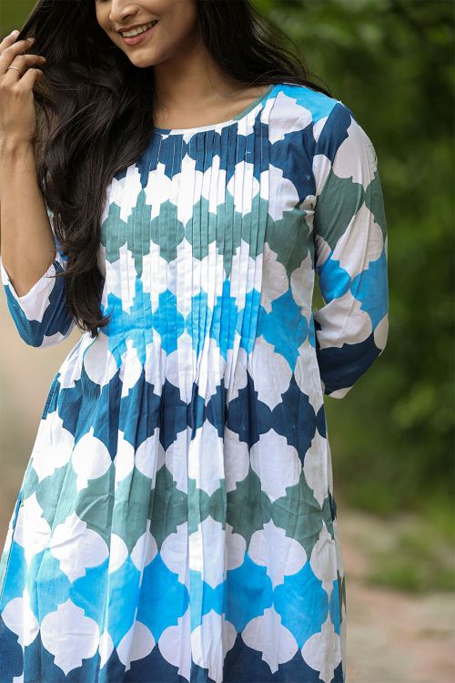 SootiSyahi 'A Cotton Azure' Block Printed Dress - SootiSyahi