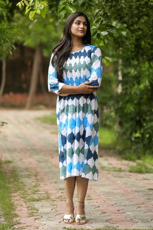 SootiSyahi 'A Cotton Azure' Block Printed Dress - SootiSyahi