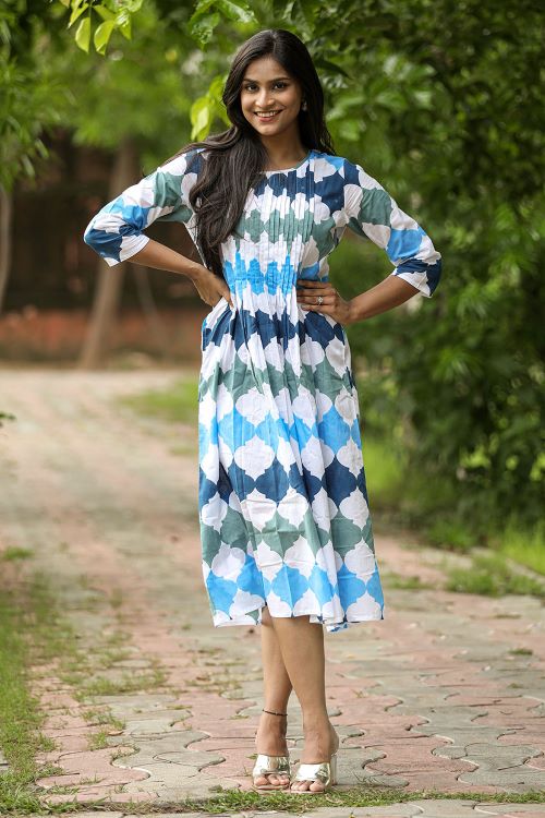 SootiSyahi 'A Cotton Azure' Block Printed Dress - SootiSyahi