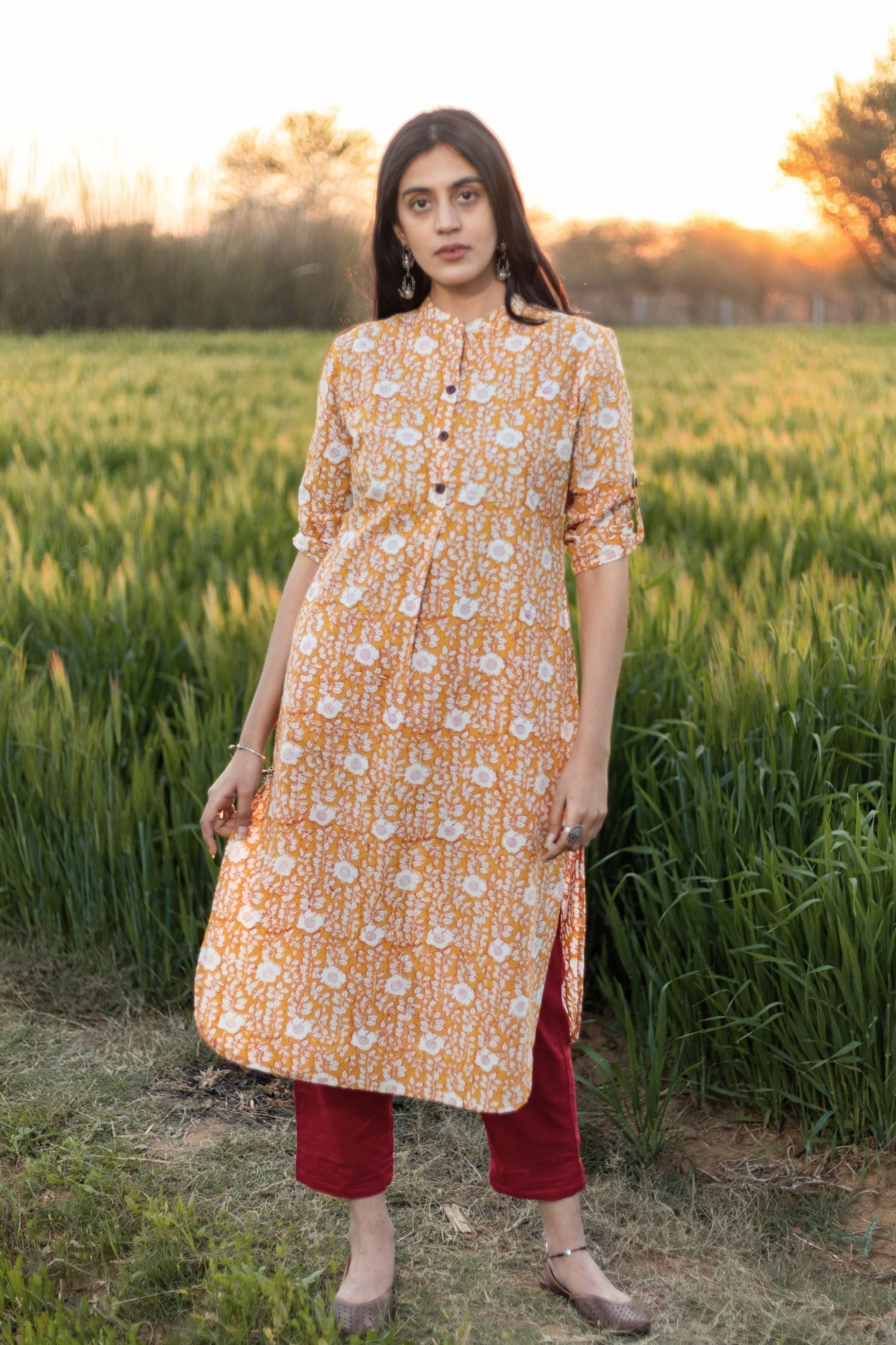 Sootisyahi 'Amber Delight' Azofree Handblock Printed Pure Cotton Kurti - SootiSyahi