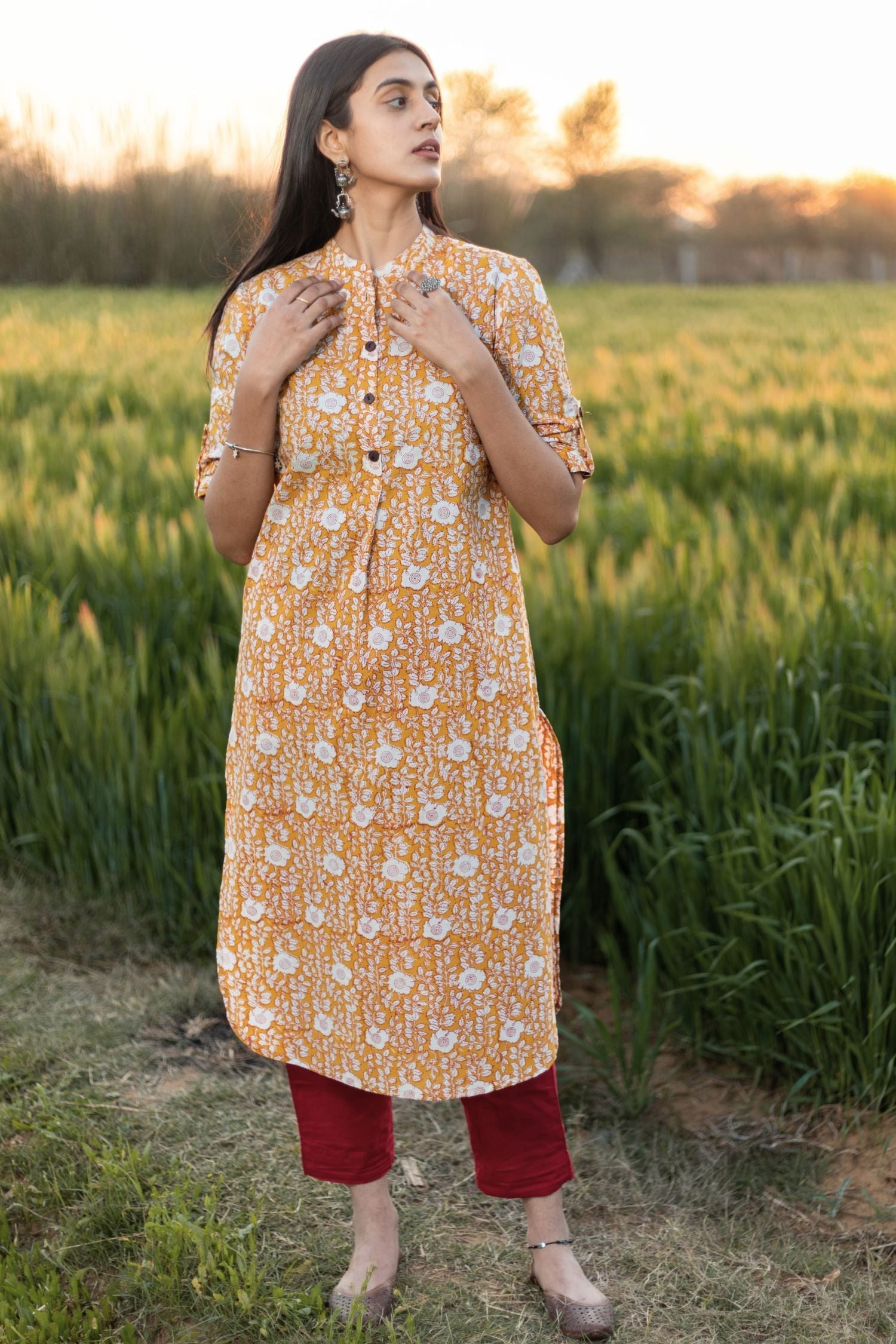 Sootisyahi 'Amber Delight' Azofree Handblock Printed Pure Cotton Kurti - SootiSyahi