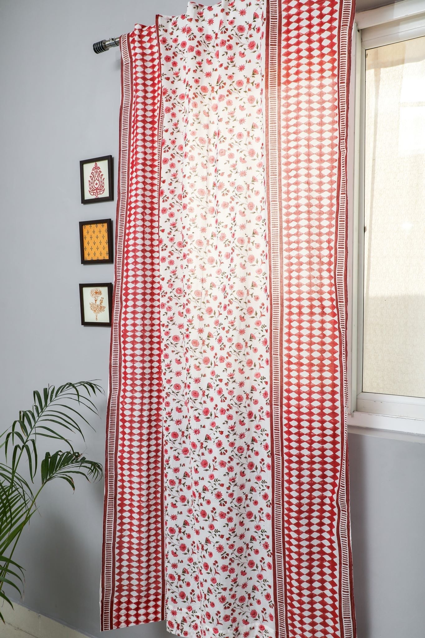 SootiSyahi 'Anemone Orchid' Handblock Printed Cotton Door Curtain - SootiSyahi