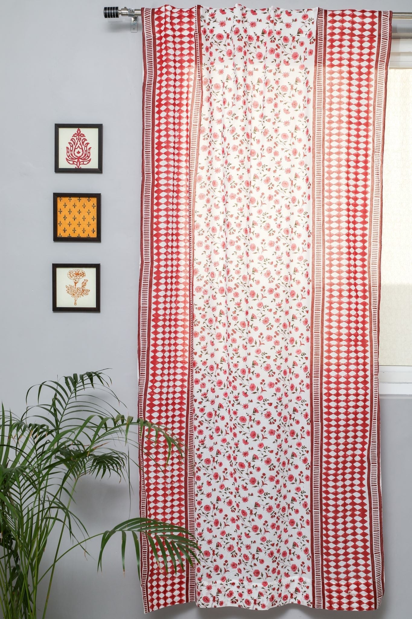 SootiSyahi 'Anemone Orchid' Handblock Printed Cotton Door Curtain - SootiSyahi