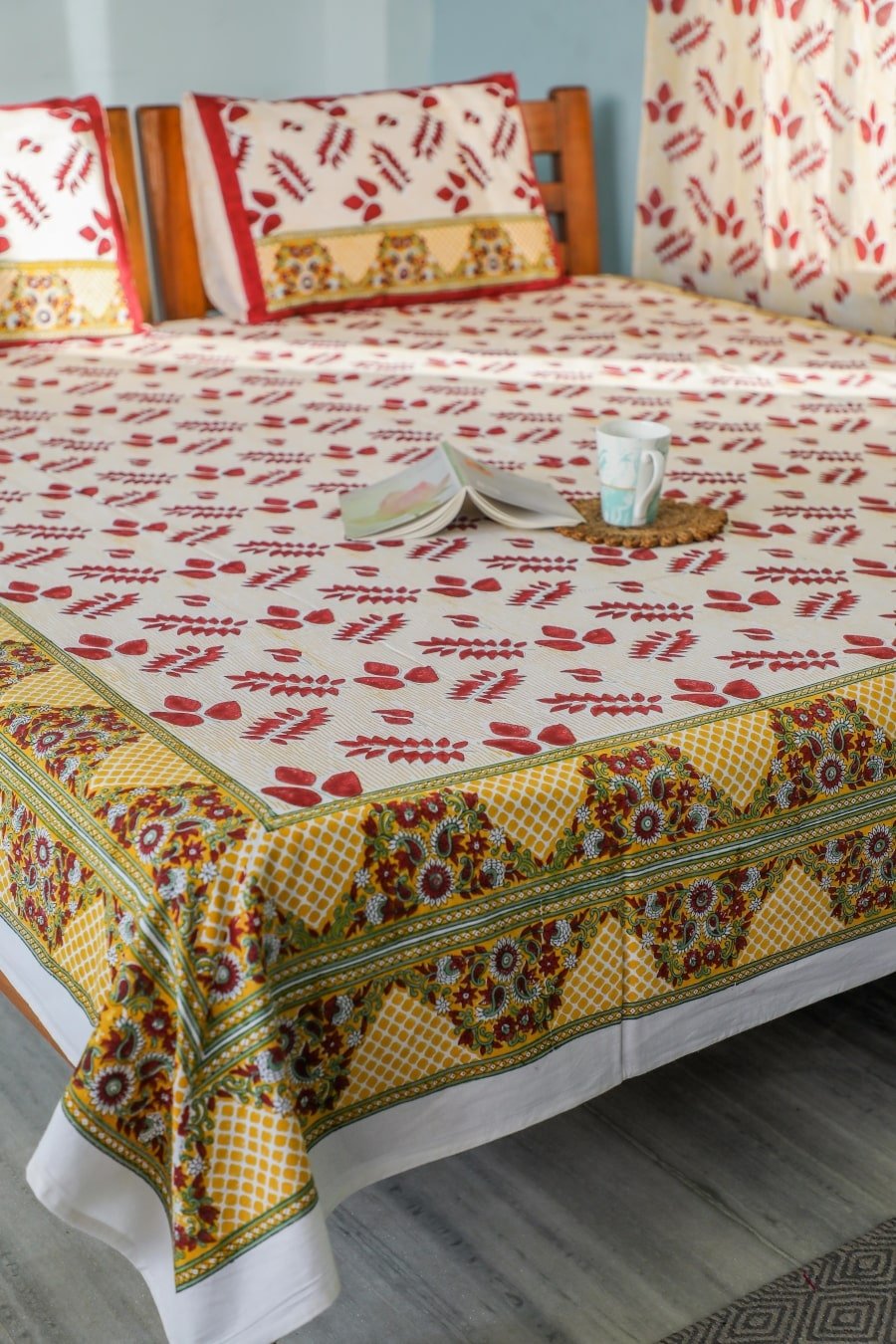 SootiSyahi 'Artful Nature' Handblock Printed Cotton Bedsheet - SootiSyahi