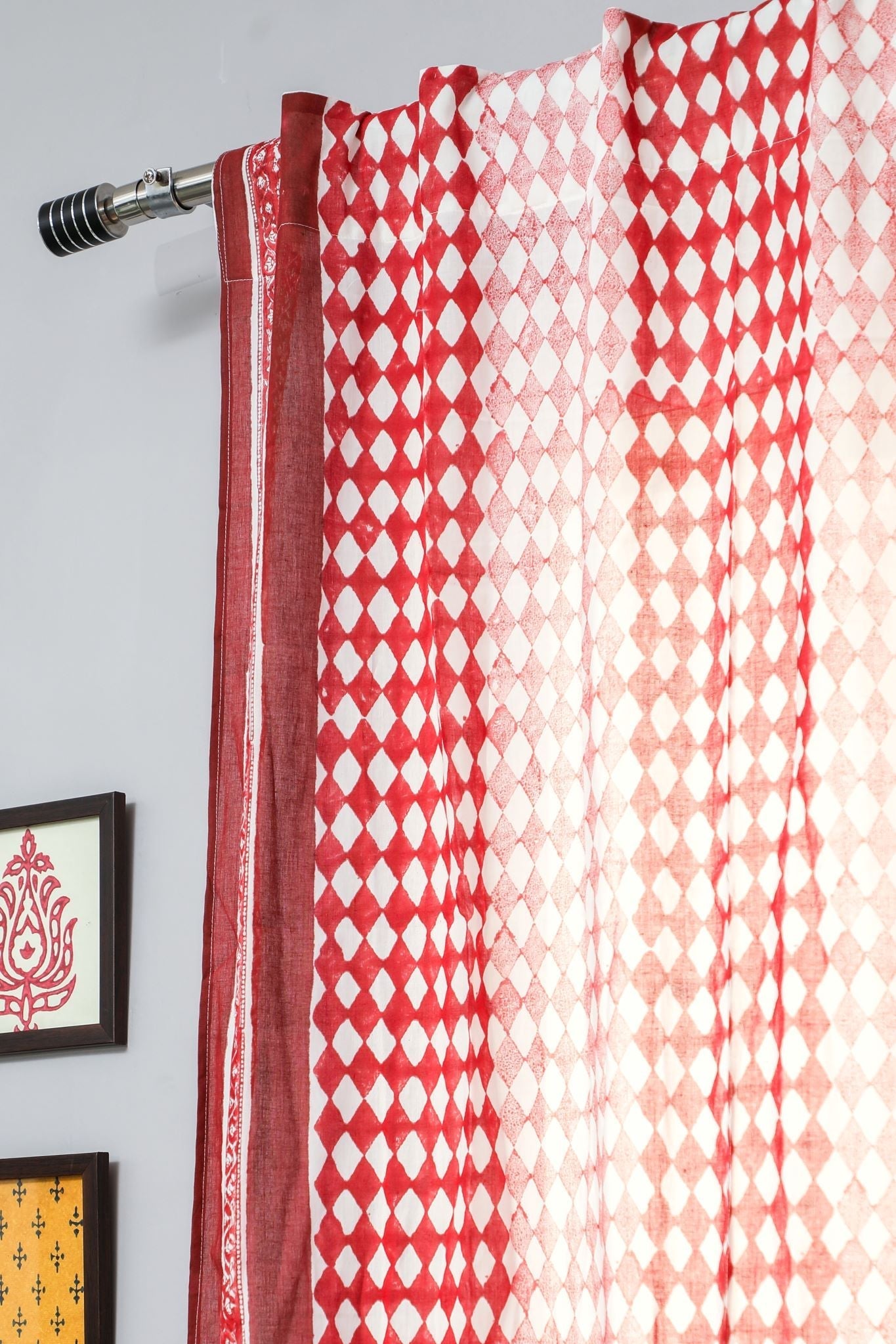 SootiSyahi 'Artistic Red Illusions' Handblock Printed Cotton Door Curtain - SootiSyahi