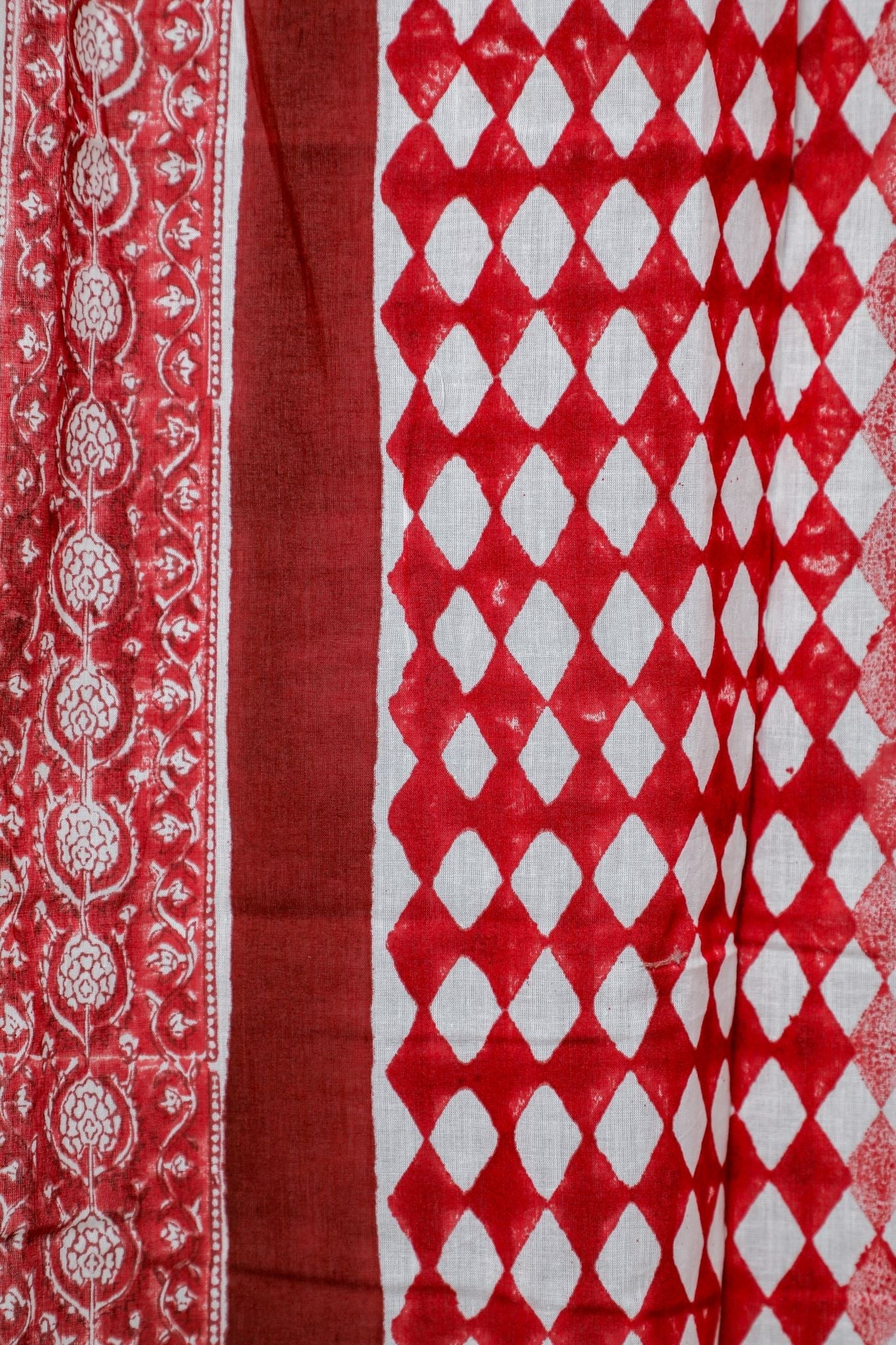 SootiSyahi 'Artistic Red Illusions' Handblock Printed Cotton Door Curtain - SootiSyahi