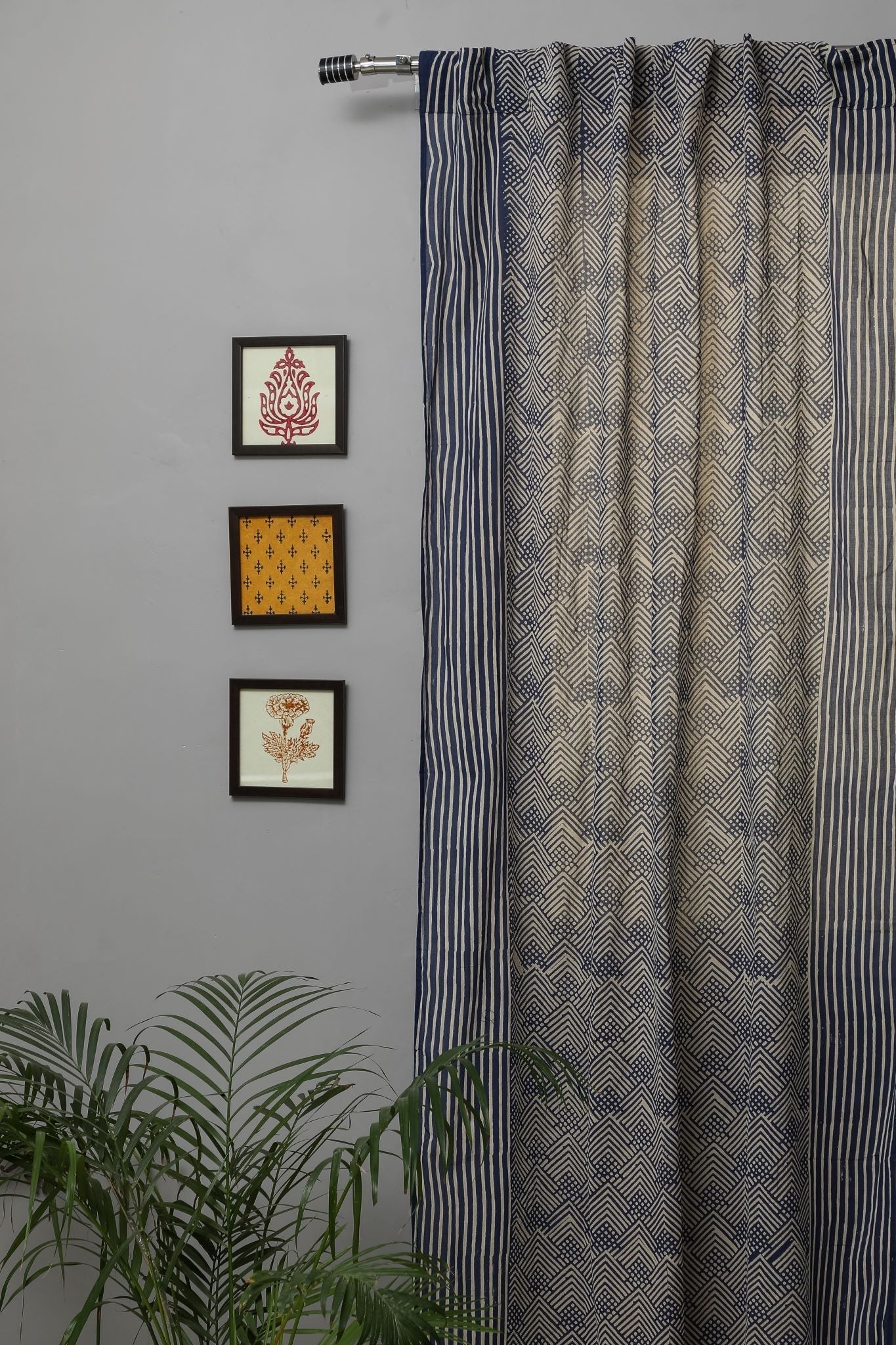 SootiSyahi 'Aster' Handblock Printed Cotton Door Curtain - SootiSyahi