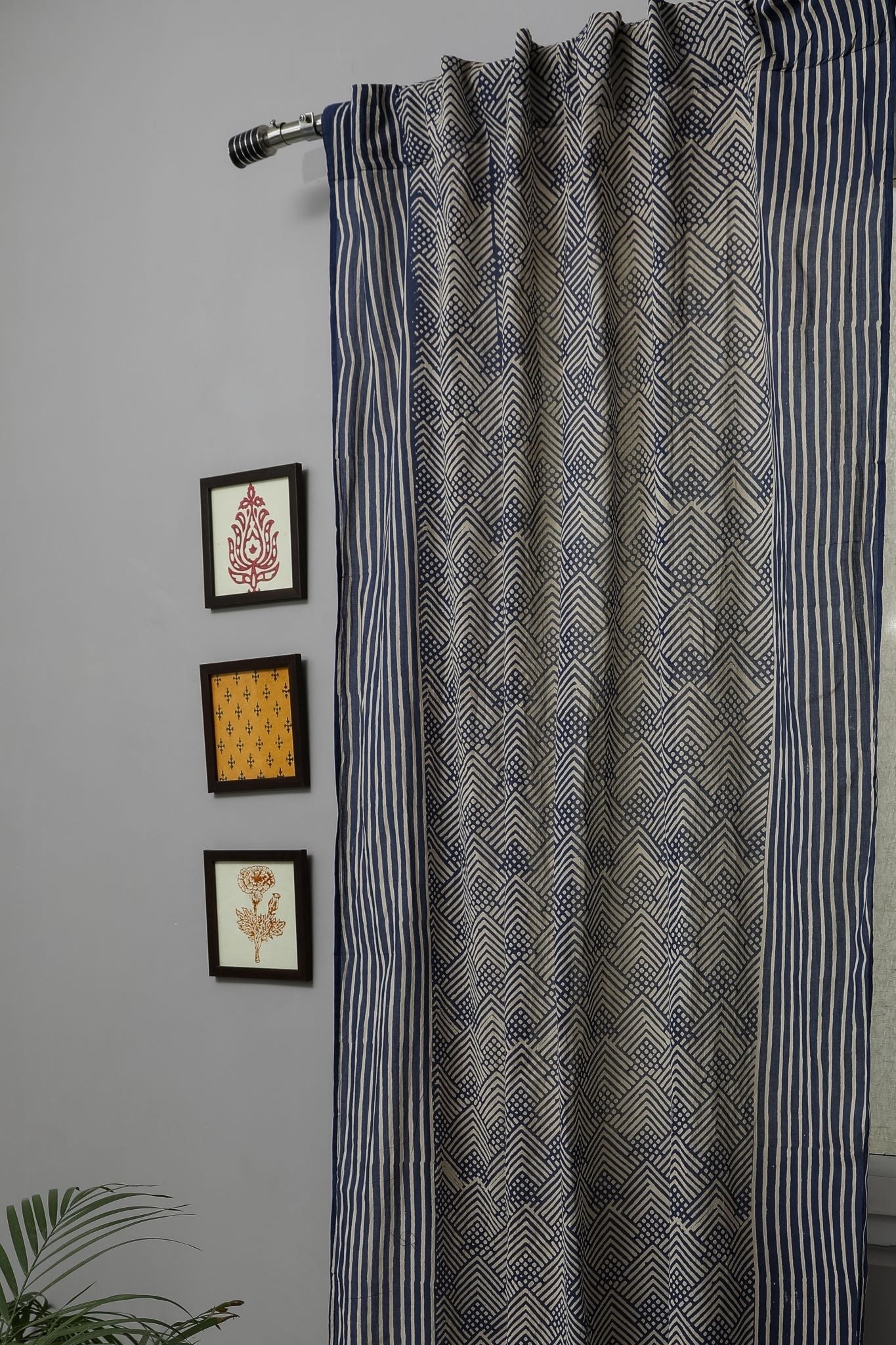SootiSyahi 'Aster' Handblock Printed Cotton Door Curtain - SootiSyahi