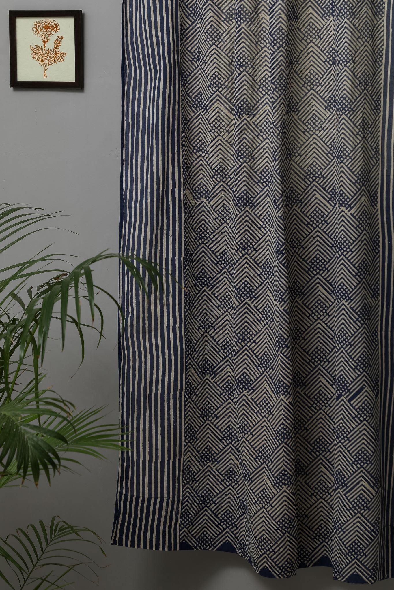 SootiSyahi 'Aster' Handblock Printed Cotton Door Curtain - SootiSyahi