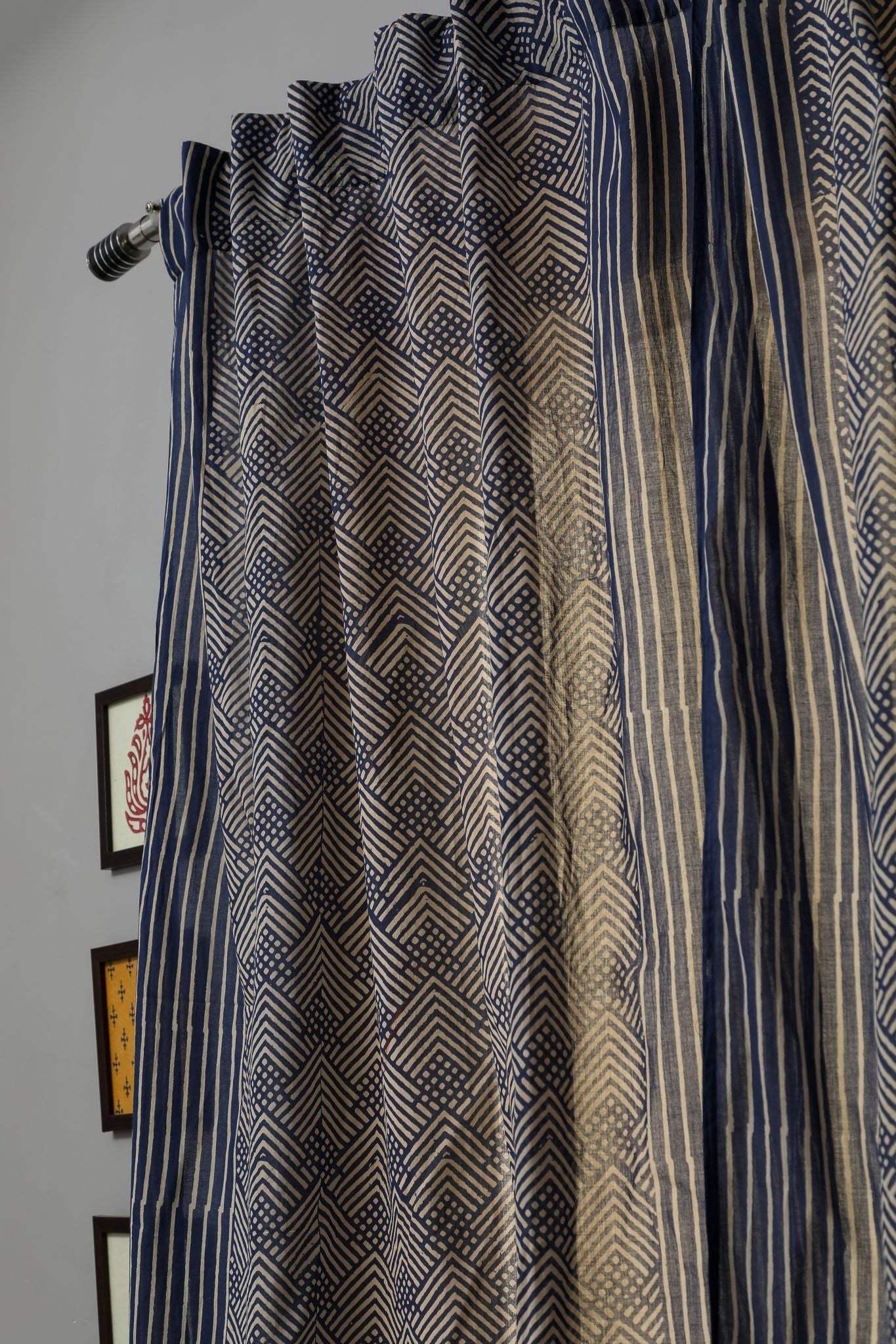 SootiSyahi 'Aster' Handblock Printed Cotton Window Curtain - SootiSyahi