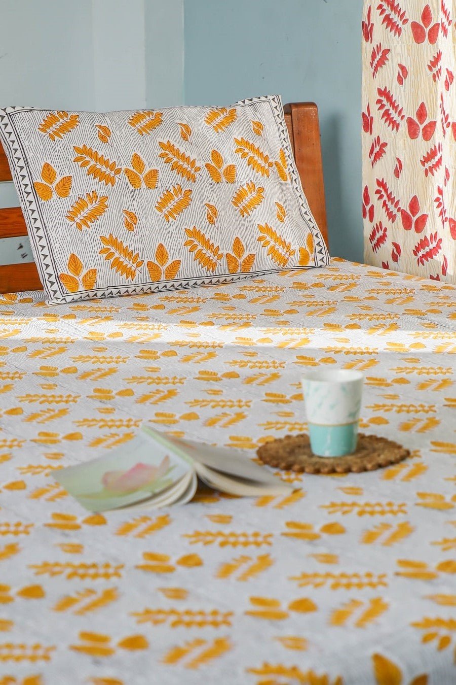 SootiSyahi 'Autumn Fest' Handblock Printed Cotton Bedsheet - SootiSyahi