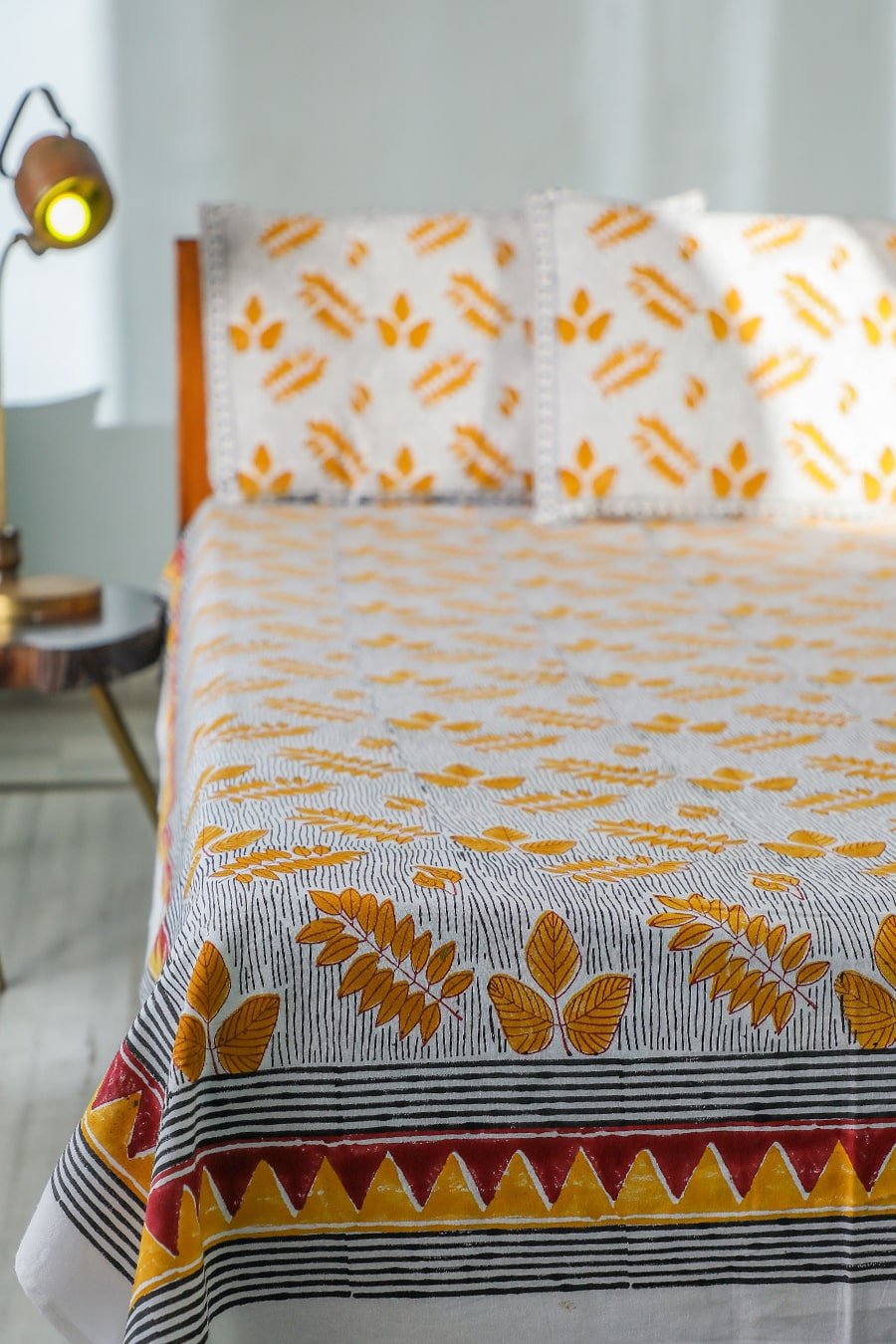 SootiSyahi 'Autumn Fest' Handblock Printed Cotton Bedsheet - SootiSyahi