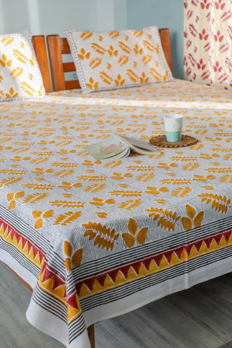 SootiSyahi 'Autumn Fest' Handblock Printed Cotton Bedsheet - SootiSyahi
