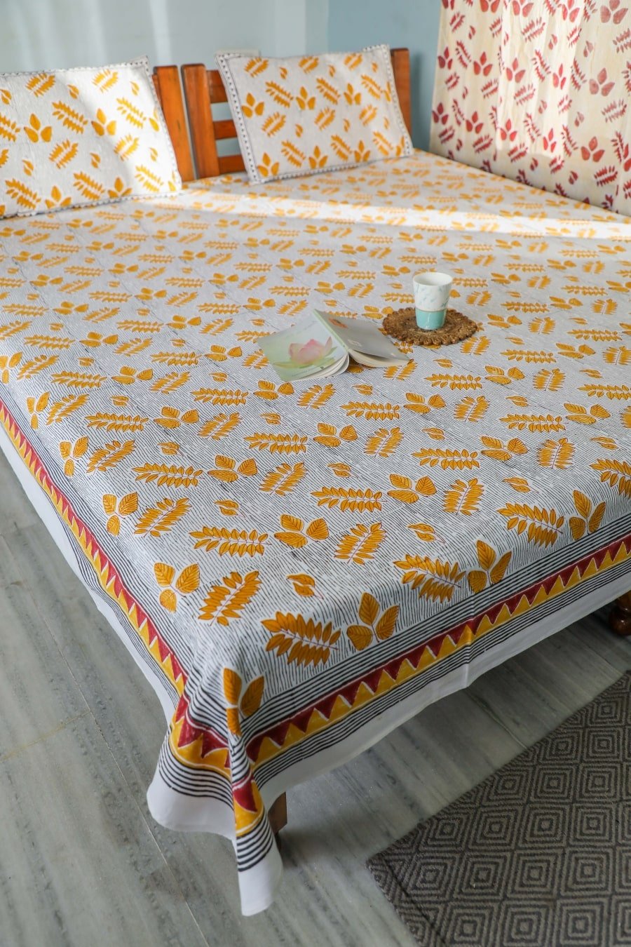 SootiSyahi 'Autumn Fest' Handblock Printed Cotton Bedsheet - SootiSyahi