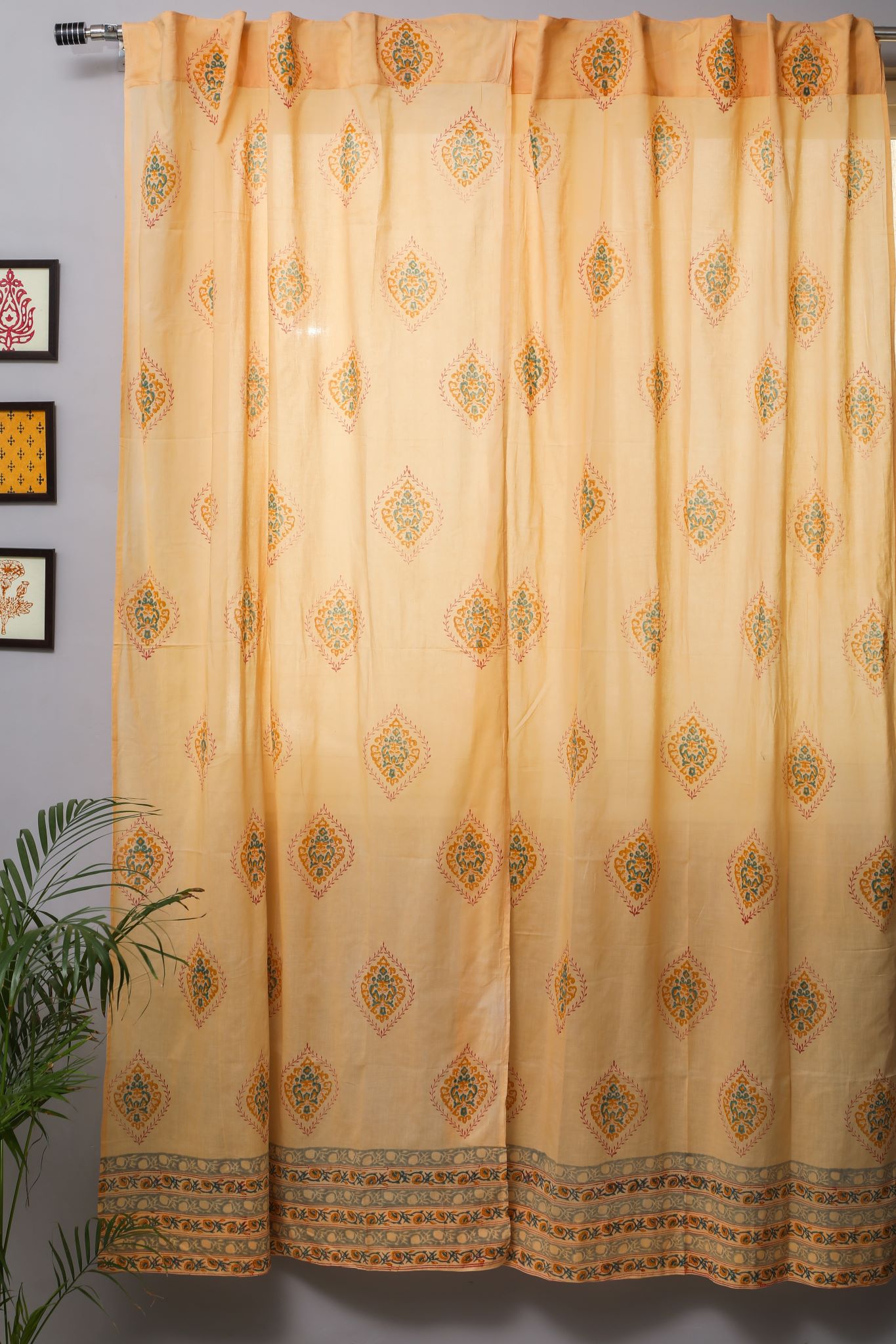 SootiSyahi 'Baileya Red' Handblock Printed Cotton Door Curtain - SootiSyahi