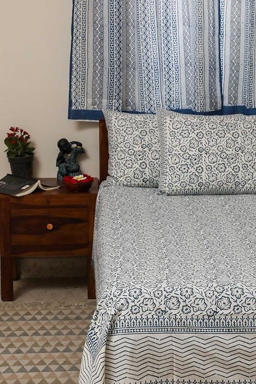 Sootisyahi 'Bed of Flowers' Handblock Printed Cotton Bedsheet - SootiSyahi