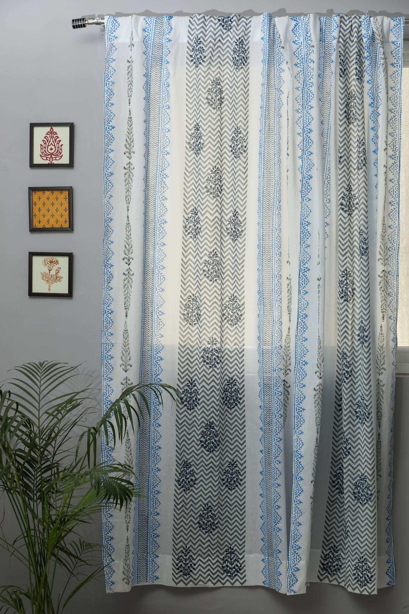 SootiSyahi 'Pastel Lotus' Handblock Printed Cotton Door Curtain main image 1