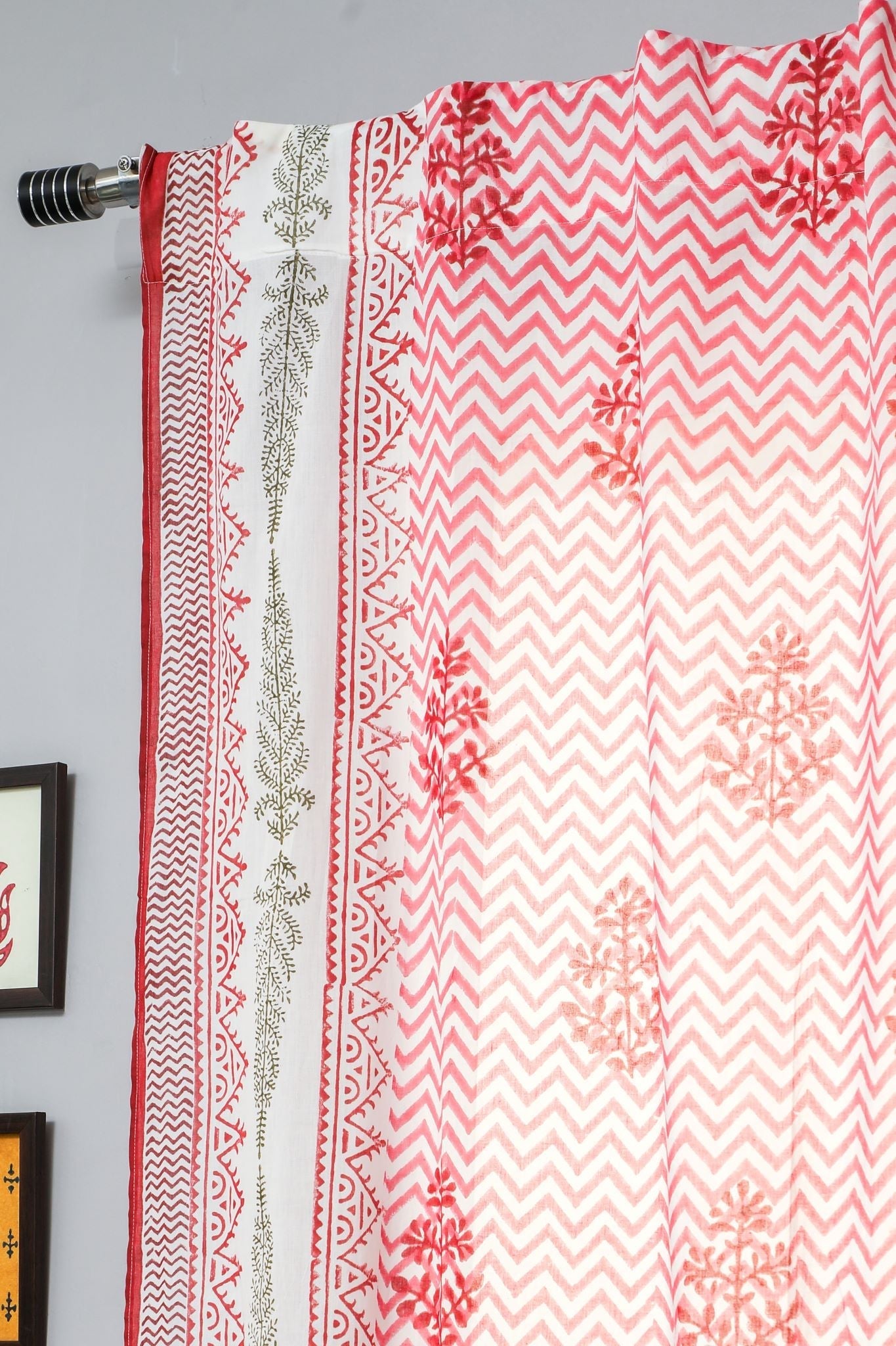 SootiSyahi 'Blast Colour Red' Handblock Printed Cotton Door Curtain - SootiSyahi