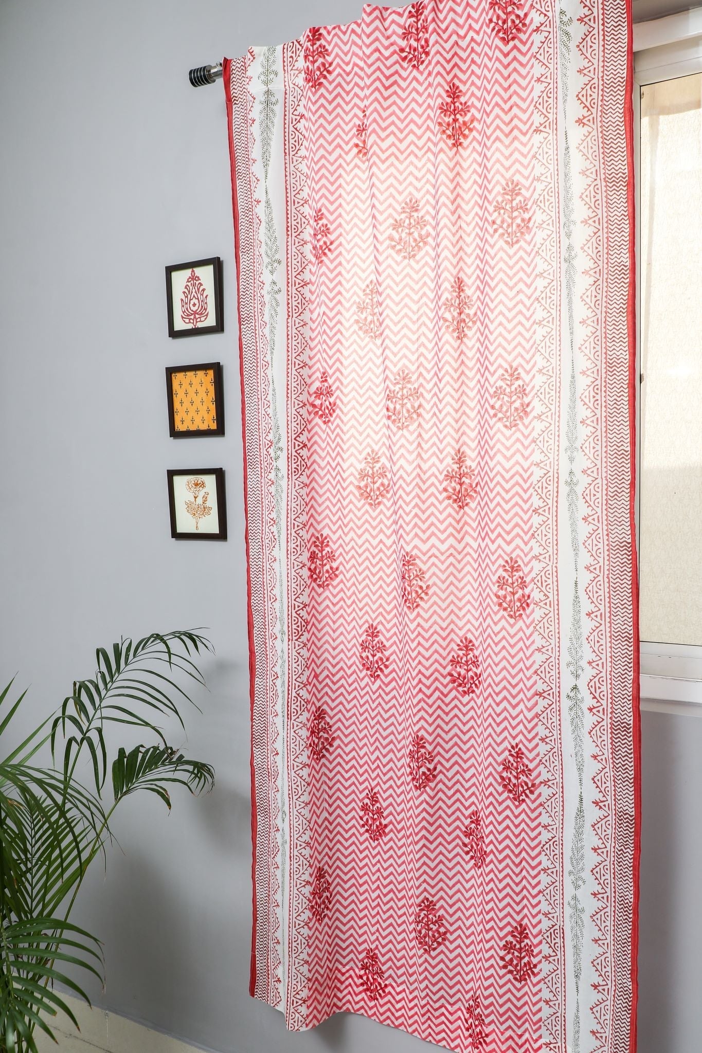 SootiSyahi 'Blast Colour Red' Handblock Printed Cotton Door Curtain - SootiSyahi