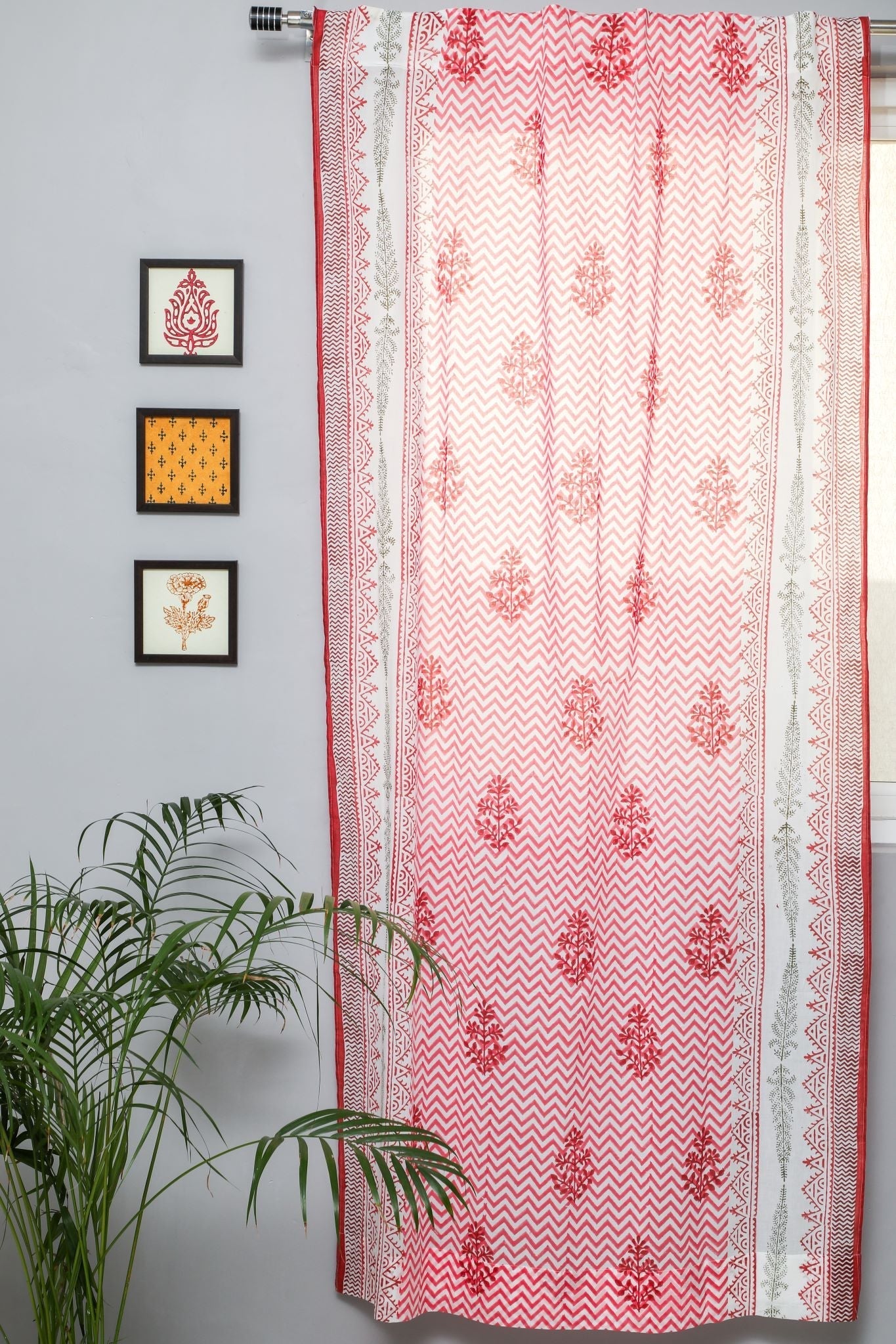 SootiSyahi 'Blast Colour Red' Handblock Printed Cotton Door Curtain - SootiSyahi