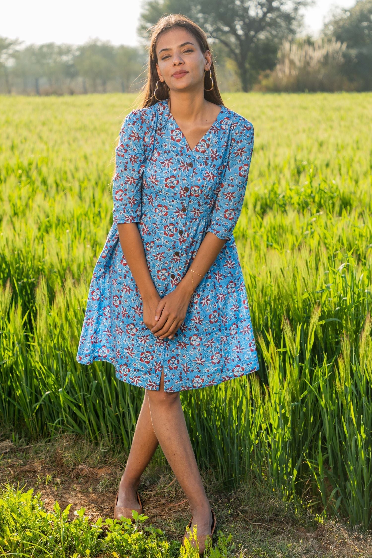 Sootisyahi 'Bloom in the Sky' Azofree Handblock Printed Pure Cotton Dress - SootiSyahi