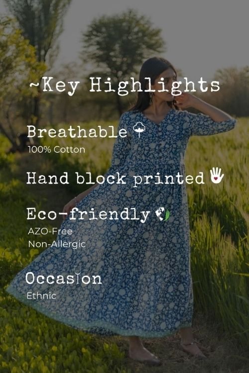 Sootisyahi 'Bloom Mist' Azofree Handblock Printed Pure Cotton Dress - SootiSyahi