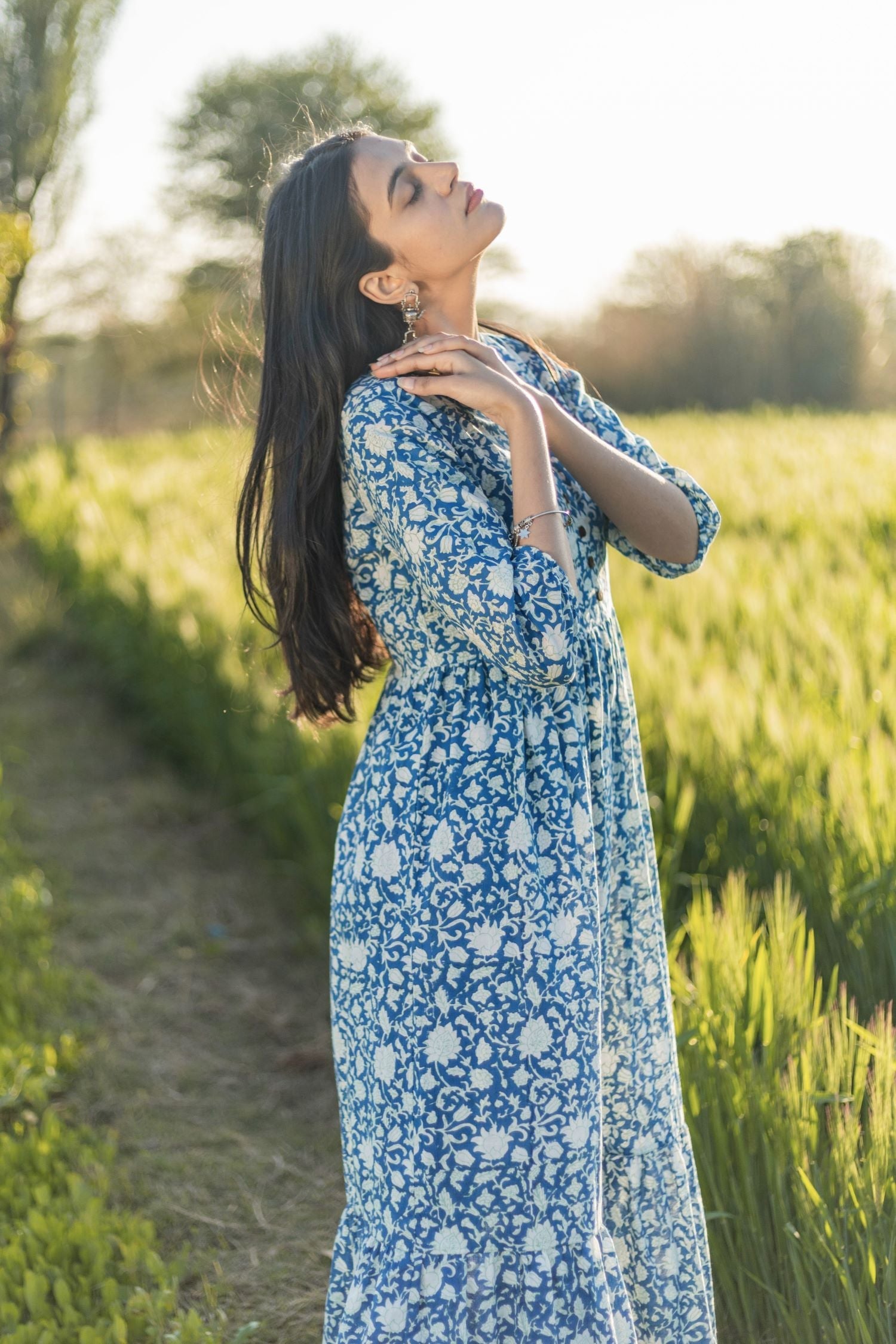 Sootisyahi 'Bloom Mist' Azofree Handblock Printed Pure Cotton Dress - SootiSyahi