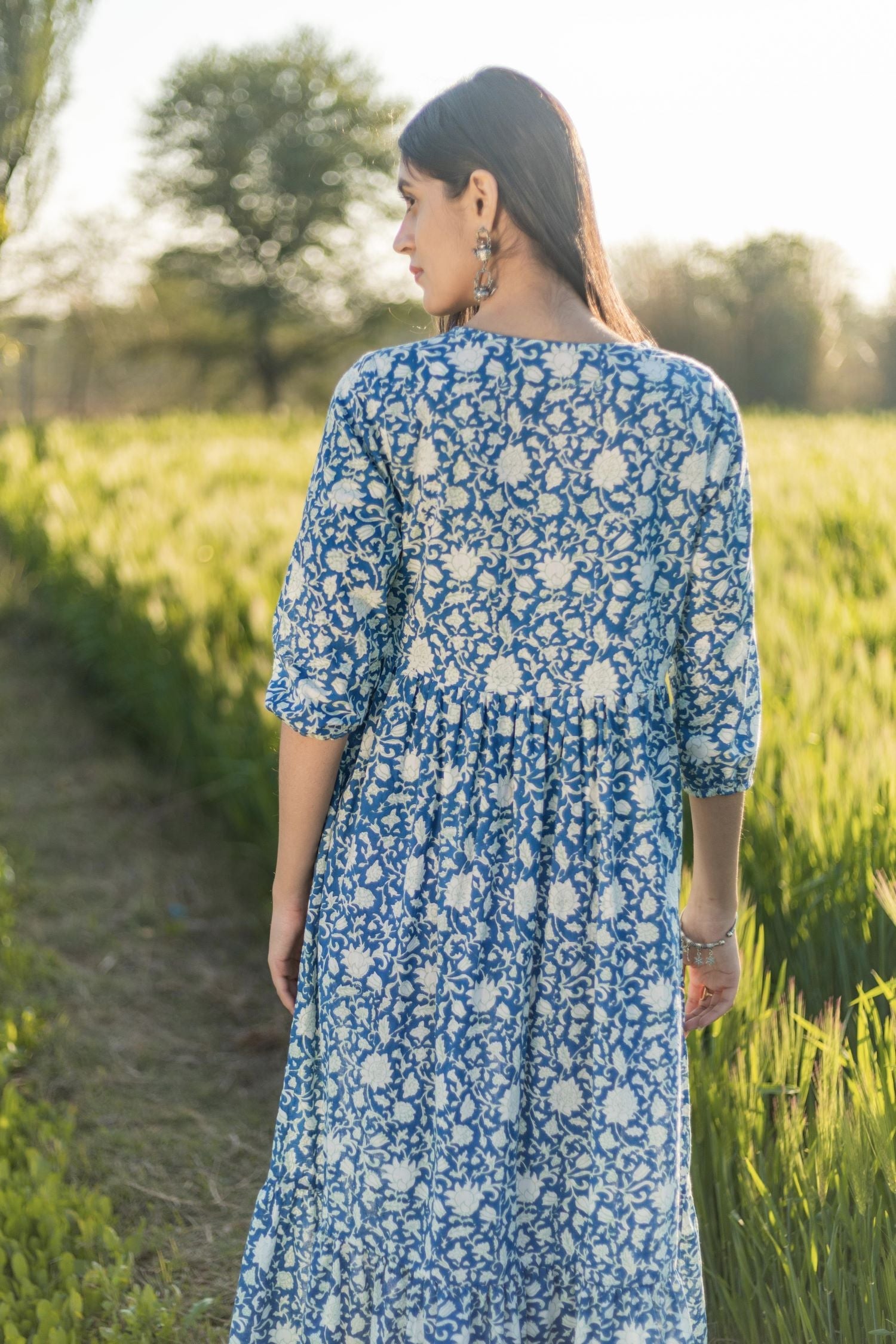 Sootisyahi 'Bloom Mist' Azofree Handblock Printed Pure Cotton Dress - SootiSyahi