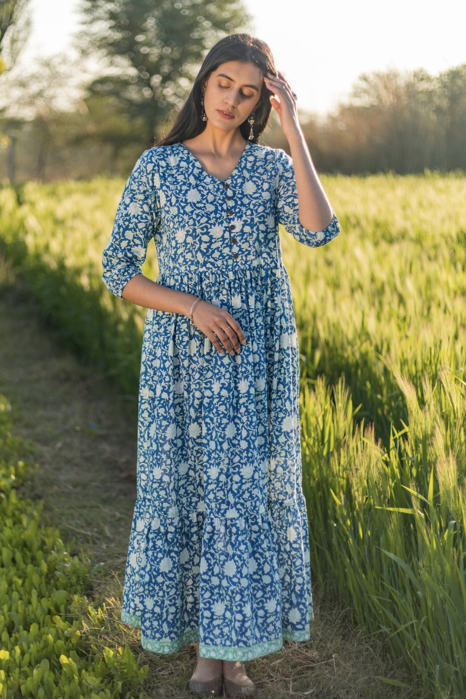 Sootisyahi 'Bloom Mist' Azofree Handblock Printed Pure Cotton Dress - SootiSyahi