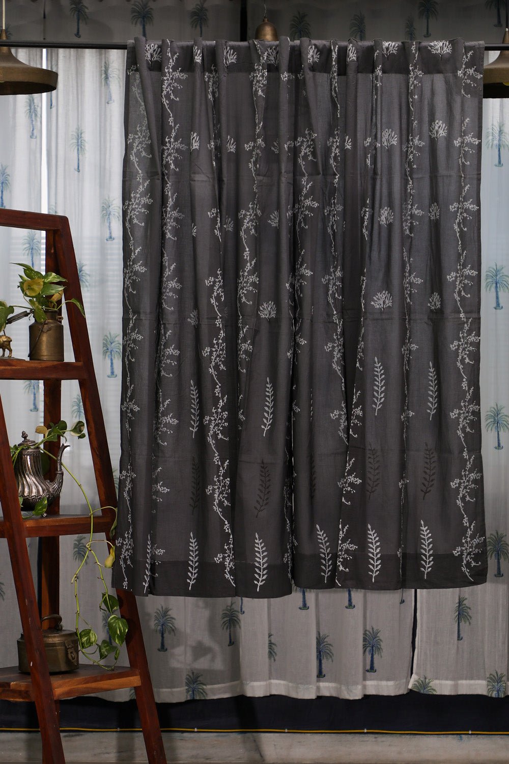 SootiSyahi 'Blooming in Night' Handblock Printed Cotton Window Curatin - SootiSyahi