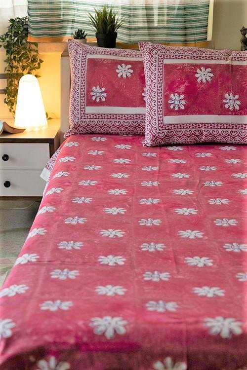 Sootisyahi 'Blooming Pink' Handblock Printed Cotton Bedsheet - SootiSyahi