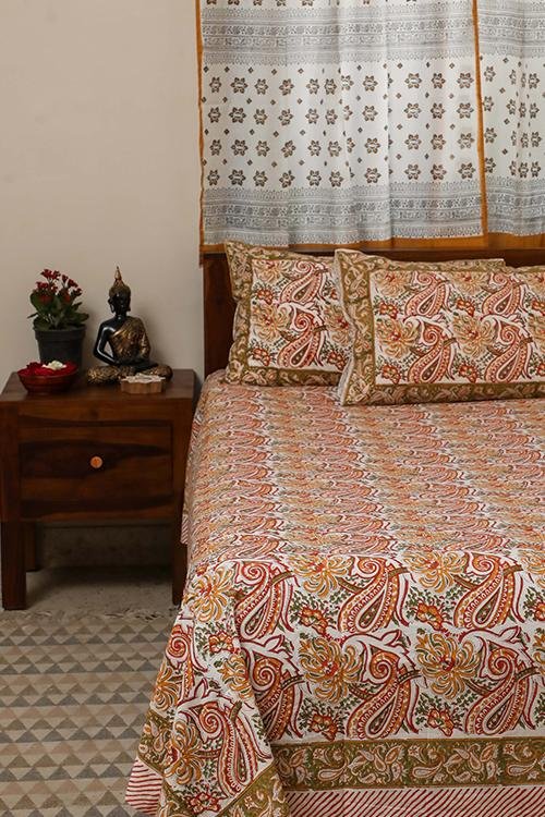 Sootisyahi 'Blooming Red' Handblock Printed Cotton Bedsheet - SootiSyahi