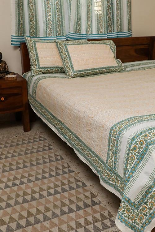 Sootisyahi 'Blooming Yellow' Handblock Printed Cotton Bedsheet - SootiSyahi