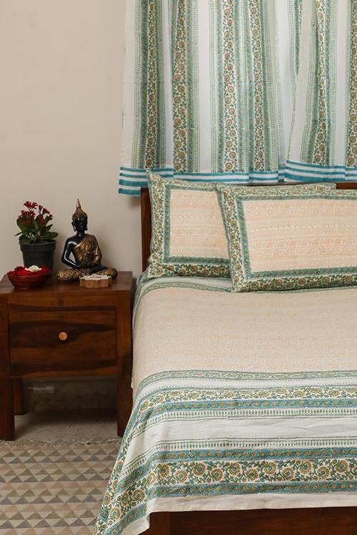Sootisyahi 'Blooming Yellow' Handblock Printed Cotton Bedsheet - SootiSyahi