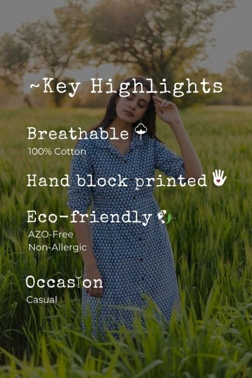 Sootisyahi 'Blue Bell' Azofree Handblock Printed Pure Cotton Dress - SootiSyahi