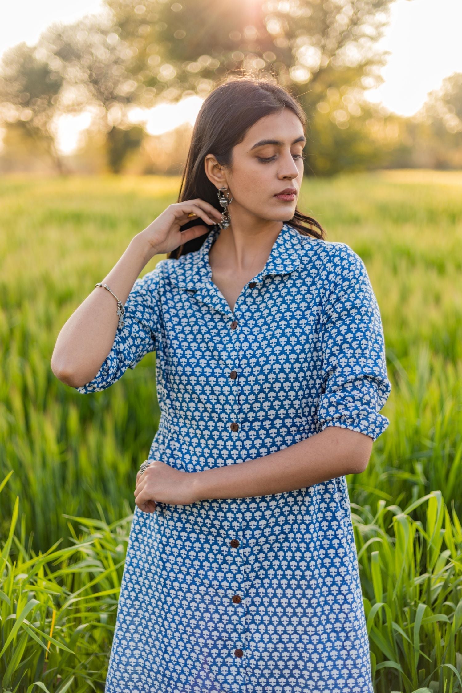 Sootisyahi 'Blue Bell' Azofree Handblock Printed Pure Cotton Dress - SootiSyahi