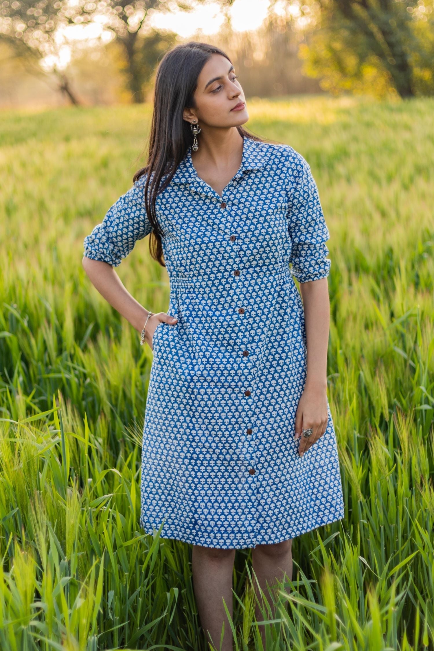 Sootisyahi 'Blue Bell' Azofree Handblock Printed Pure Cotton Dress - SootiSyahi