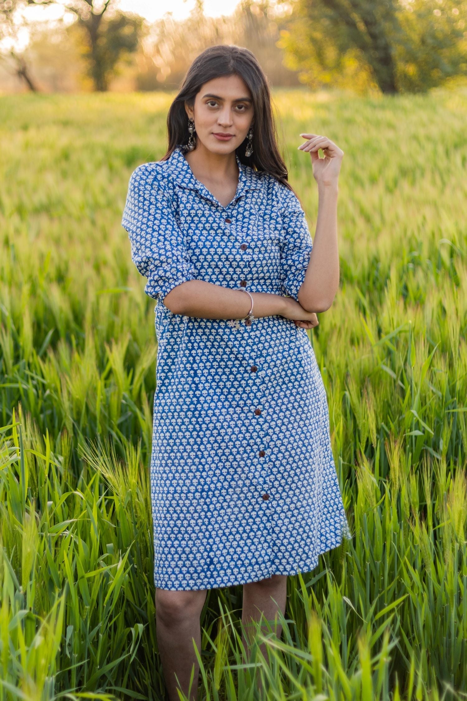 Sootisyahi 'Blue Bell' Azofree Handblock Printed Pure Cotton Dress - SootiSyahi