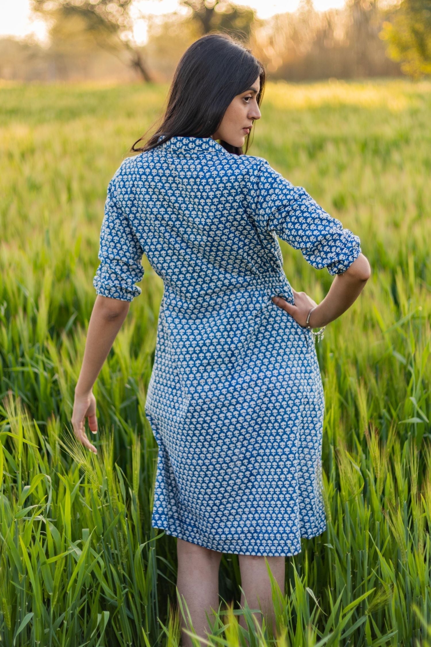 Sootisyahi 'Blue Bell' Azofree Handblock Printed Pure Cotton Dress - SootiSyahi