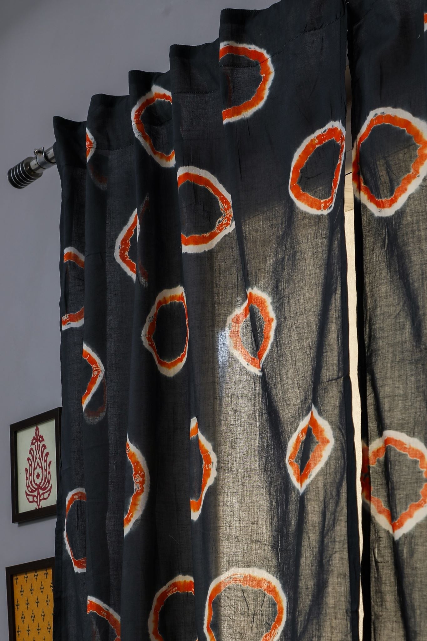 SootiSyahi 'Blue Crown' Handblock Printed Cotton Door Curtain - SootiSyahi