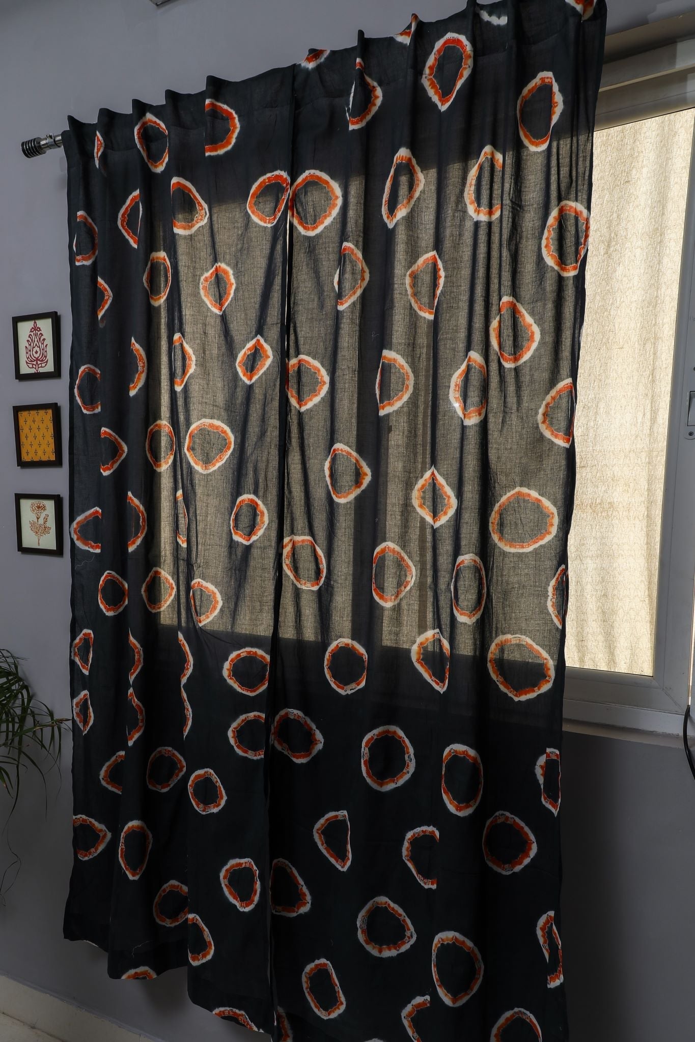 SootiSyahi 'Blue Crown' Handblock Printed Cotton Door Curtain - SootiSyahi