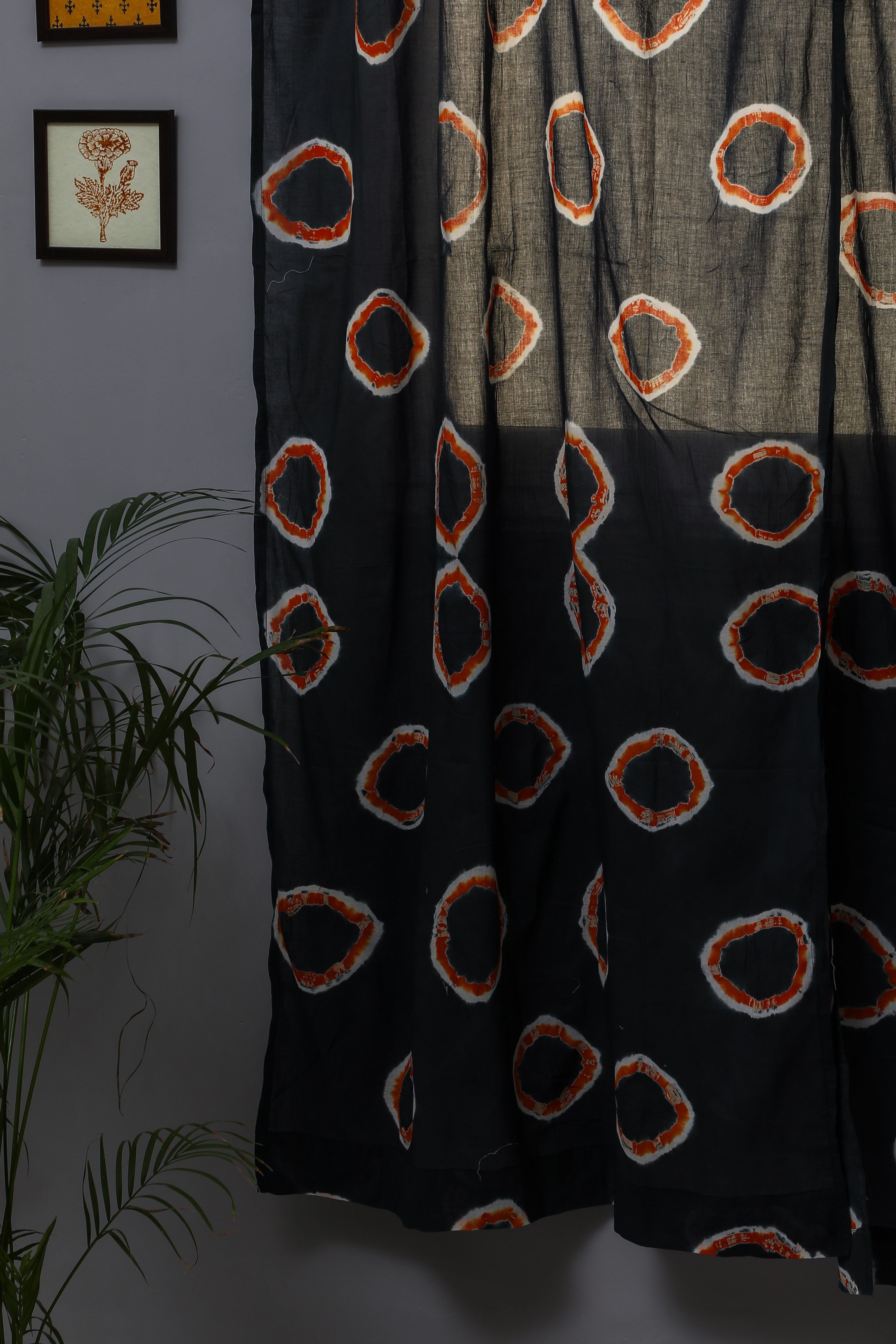 SootiSyahi 'Blue Crown' Handblock Printed Cotton Door Curtain - SootiSyahi