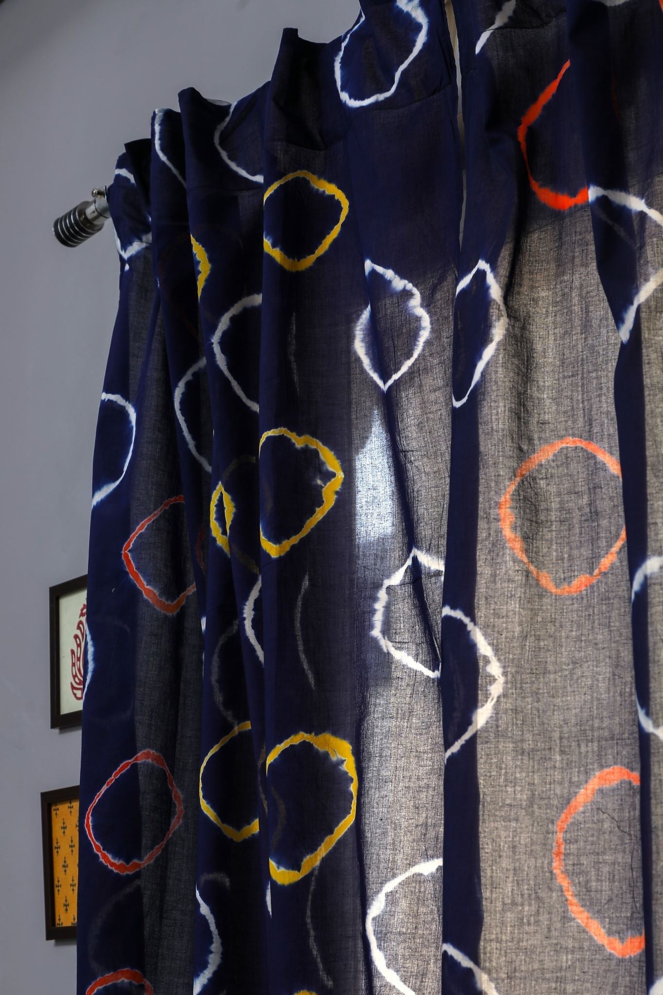 SootiSyahi 'Blue flax' Handblock Printed Cotton Door Curtain - SootiSyahi