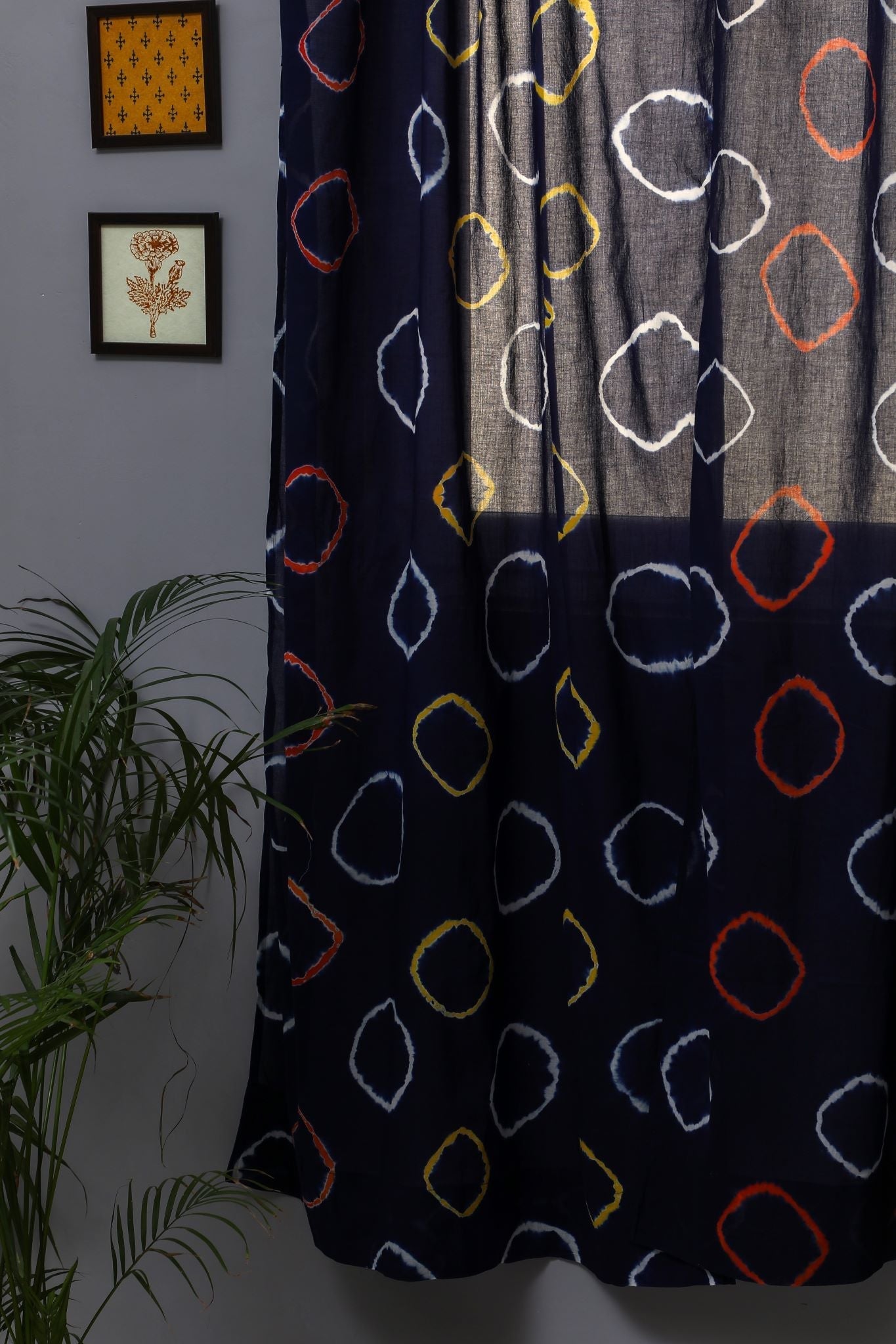 SootiSyahi 'Blue flax' Handblock Printed Cotton Door Curtain - SootiSyahi