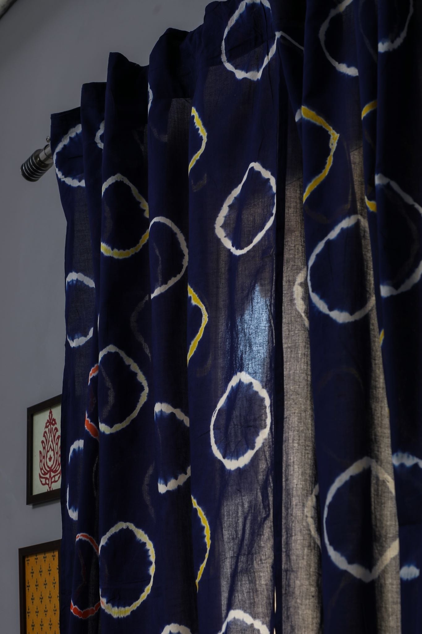 SootiSyahi 'Blue Flax' Handblock Printed Cotton Window Curtain - SootiSyahi