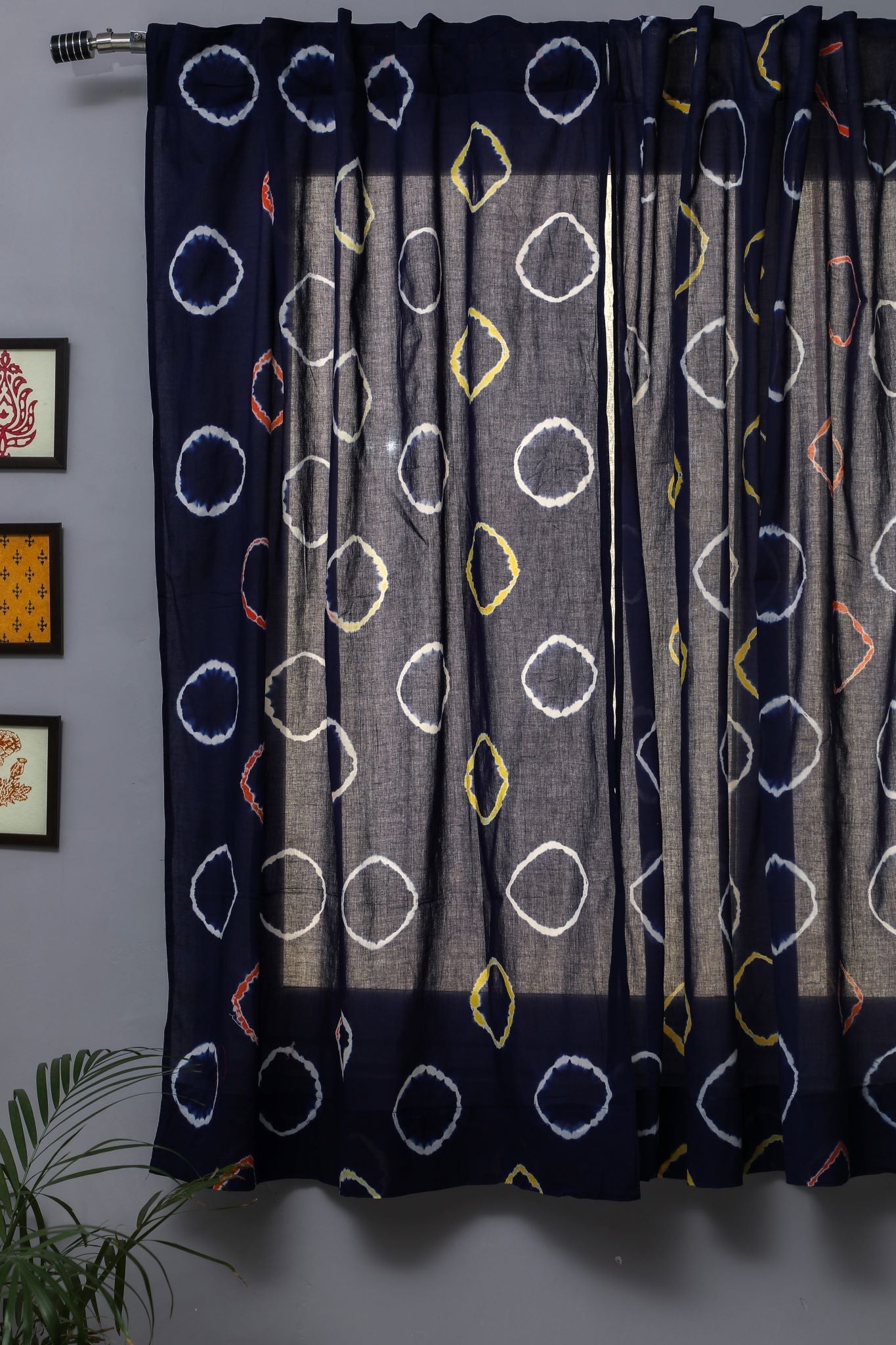 SootiSyahi 'Blue Flax' Handblock Printed Cotton Window Curtain - SootiSyahi